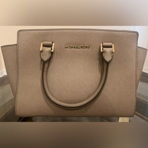 Michael Kors Mid Size Brown Saffiano Leather Purse with Gold Accents